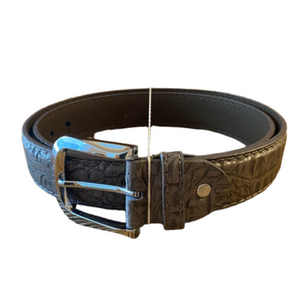 💯 Genuine textured designed leather belt size L33-40 silver toned buckle